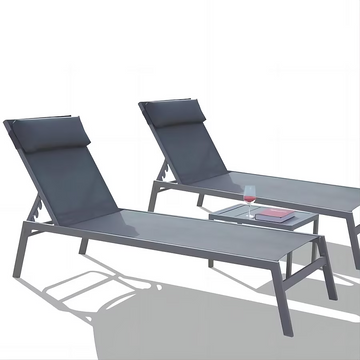 Patio Chaise Lounge Set of 3 -Piece Woven Patio Conversation Set with Gray