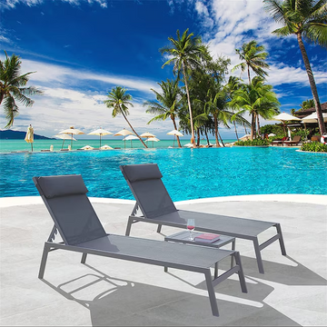 Patio Chaise Lounge Set of 3 -Piece Woven Patio Conversation Set with Gray