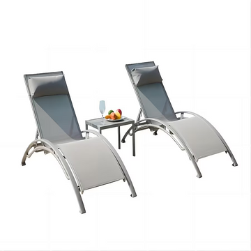 Pool Lounge Chairs Set of 3 -Piece Woven Patio Conversation Set with Gray