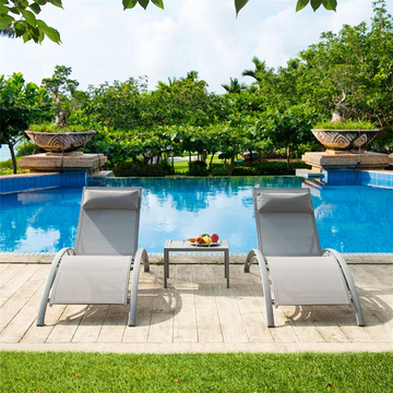 Pool Lounge Chairs Set of 3 -Piece Woven Patio Conversation Set with Gray