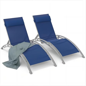 Outdoor Chaise Lounge Set of 2£¬Woven Stackable Gray Aluminum Frame Stationary Chaise Lounge Chair with Blue Woven Seat