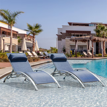 Outdoor Chaise Lounge Set of 2£¬Woven Stackable Gray Aluminum Frame Stationary Chaise Lounge Chair with Blue Woven Seat
