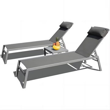 Patio Chaise Lounge Set of 3,Woven Patio Conversation Set with Gray