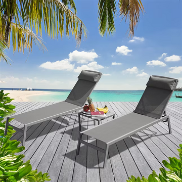 Patio Chaise Lounge Set of 3,Woven Patio Conversation Set with Gray