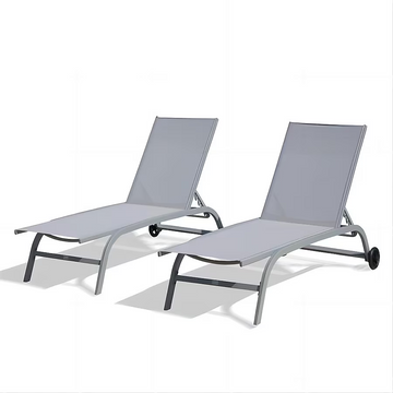 Patio Chaise Lounge Outdoor Aluminum Polypropylene Chair Set of 2 Woven Stackable Gray Aluminum Frame Stationary Chaise Lounge Chair with Gray Woven Seat