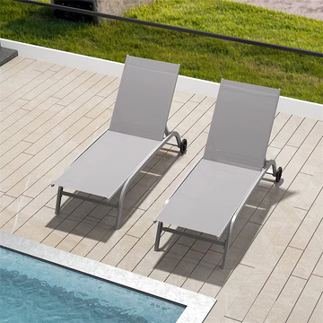 Patio Chaise Lounge Outdoor Aluminum Polypropylene Chair Set of 2 Woven Stackable Gray Aluminum Frame Stationary Chaise Lounge Chair with Gray Woven Seat