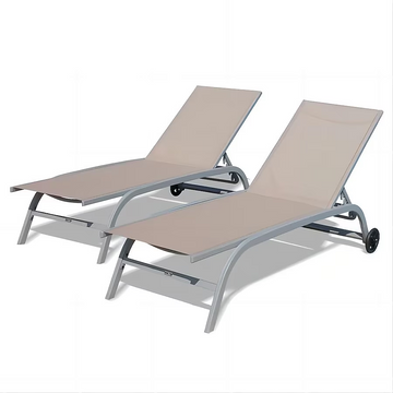 Chaise Lounge Outdoor Set of 2,Woven Stackable Brown Aluminum Frame Stationary Chaise Lounge Chair with Multiple colors/finishes Woven Seat