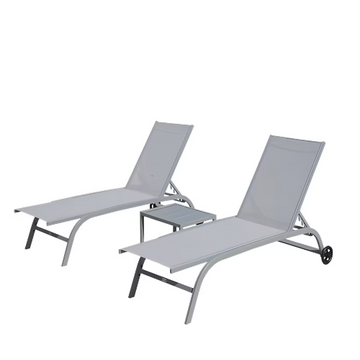Chaise Lounge Outdoor Set of 3 3 -Piece Woven Patio Conversation Set with Gray