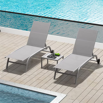 Chaise Lounge Outdoor Set of 3 3 -Piece Woven Patio Conversation Set with Gray