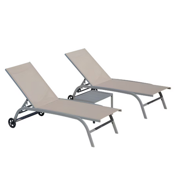 Chaise Lounge Outdoor Set of 3 3 -Piece Woven Patio Conversation Set with Brown