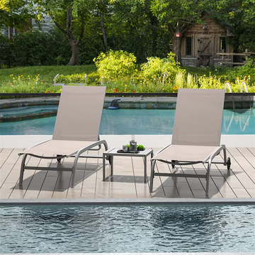 Chaise Lounge Outdoor Set of 3 3 -Piece Woven Patio Conversation Set with Brown