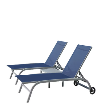 Chaise Lounge Outdoor Set of 3 -Piece Woven Patio Conversation Set with Blue