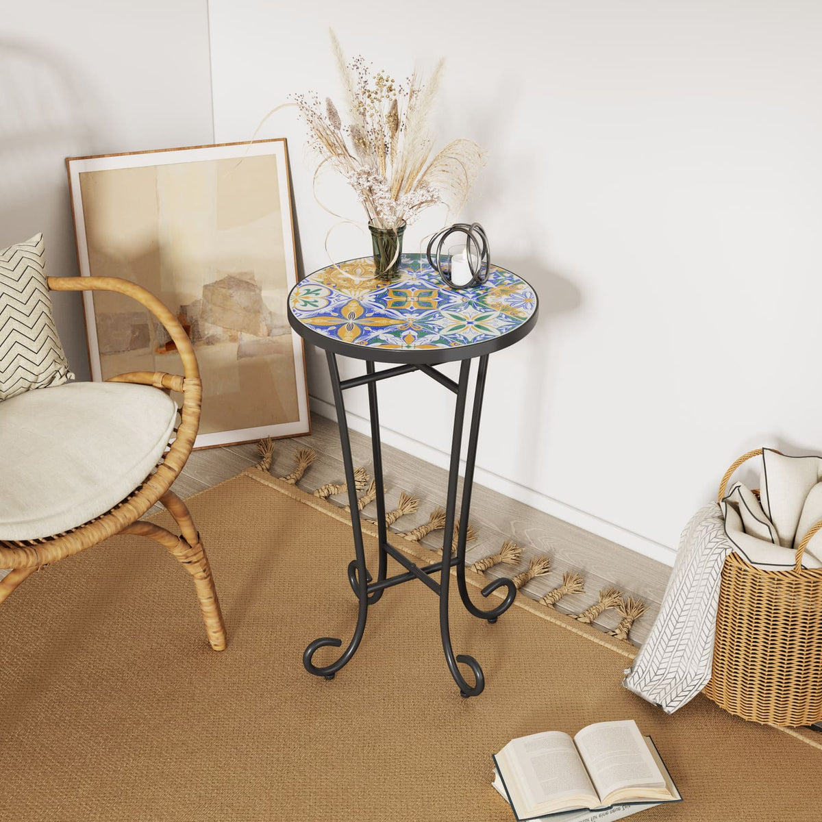 Multi Colored Tile Table Outdoor Side Table with Colorful Tile Top – French Country Style Patio