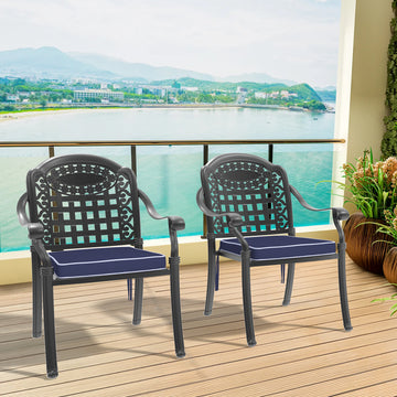 Clihome Cast Aluminum Patio Chairs Set of 2 Dining Chairs with Random Color Cushions