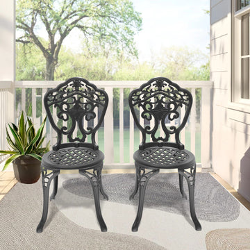 Clihome 2Pcs Patio Dining Chair Cast Aluminum Bistro Chairs with Black Frame