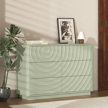 6?Drawer Dresser, Handle?Free 3D Spiral Grain Wooden Chest of Drawers for Bedroom Nursery