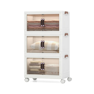 25.5/60 Gal 3-Tier Stackable Storage Boxes Bins with Magnetic Doors and Lockable Casters