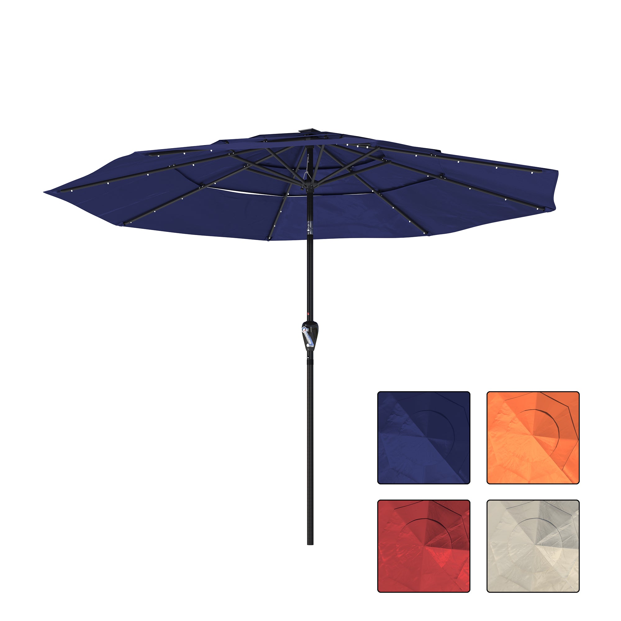 3-Tier Patio Umbrella with Led Lights 10ft Outdoor Patio Table Umbrella Large Umbrella Pool Umbrella For Deck, Pool, Garden, Patio,Navy