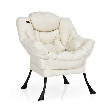 Modern Polyester Fabric Lazy Chair with Steel Frame and Side Pocket