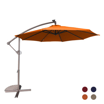 10ft Patio Umbrella with LED Lights, Outdoor Offset Cantilever Umbrella, Infinite Tilt, Crank and Cross Base, Navy