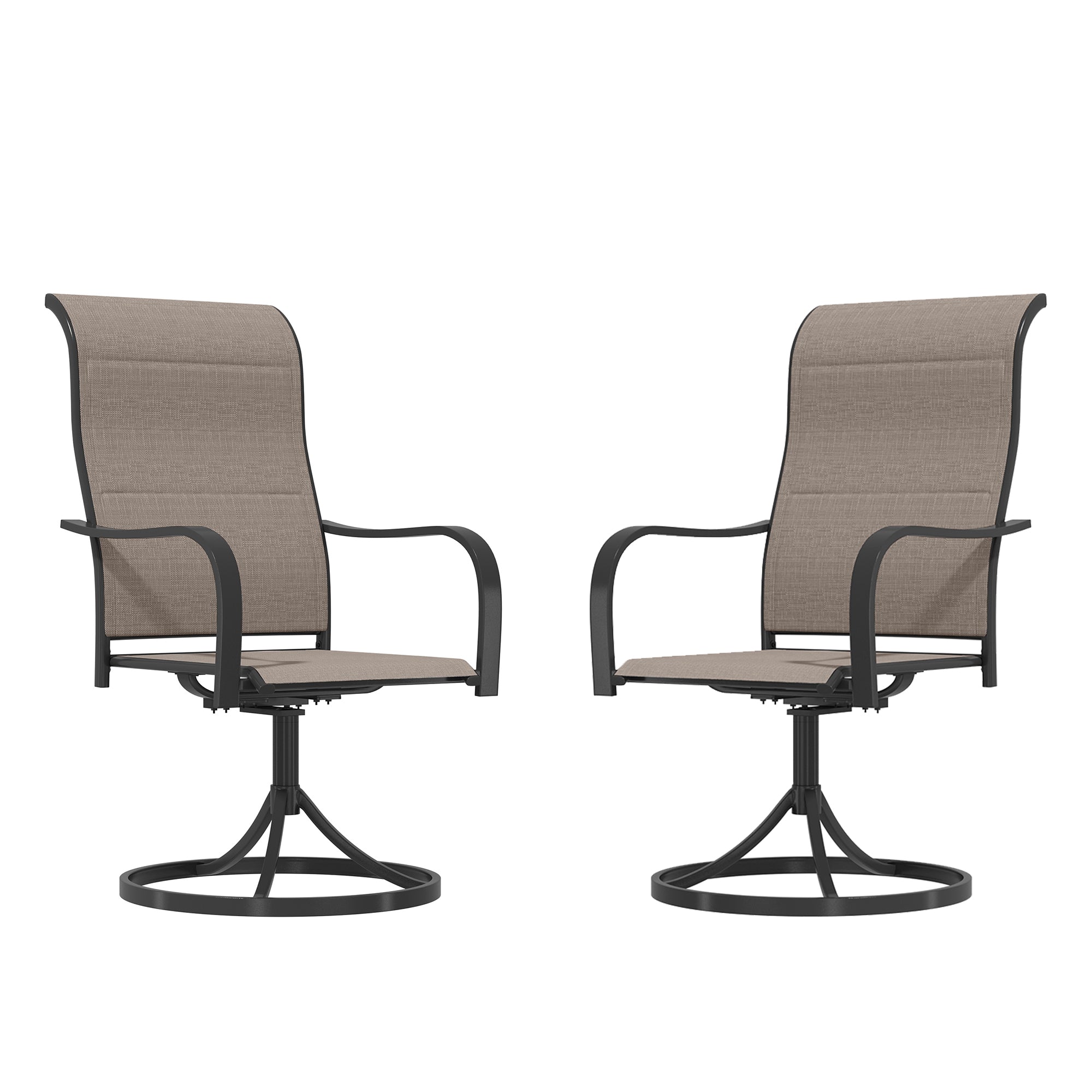 Patio Chairs Set of 2 Woven Black Iron Frame Swivel Dining Chair with Gray Woven Seat