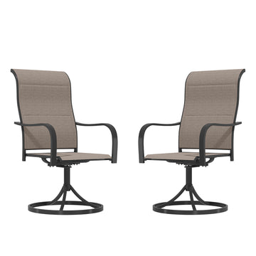 Patio Chairs Set of 2 Woven Black Iron Frame Swivel Dining Chair with Gray Woven Seat