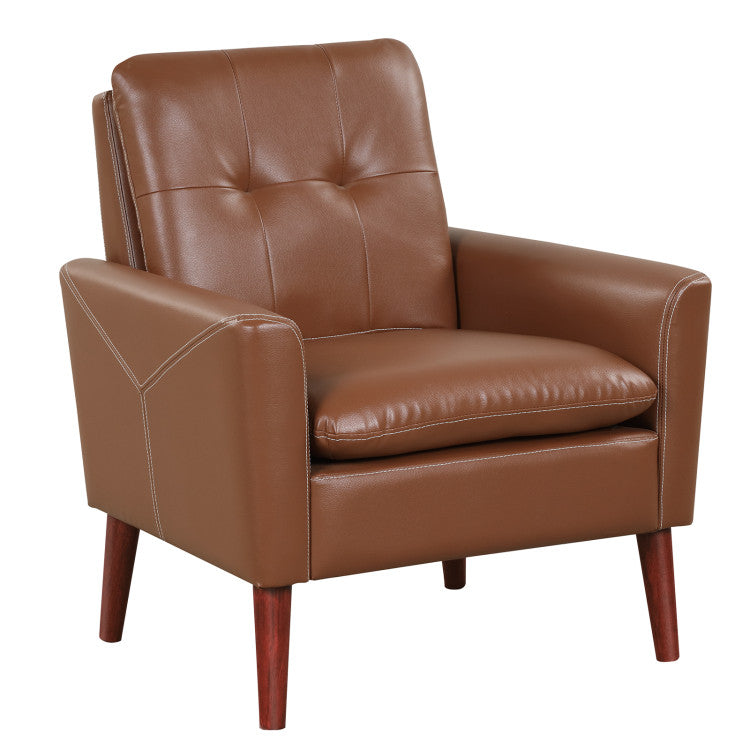 Modern PU Leather Accent Chair with Solid Wood Legs