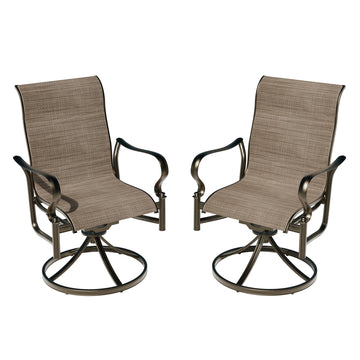 Set of 2 Outdoor Cast Aluminum Swivel Rocking Chairs with Textilene Seats & High-Back Design - Weather-Resistant Patio Lounge Chairs