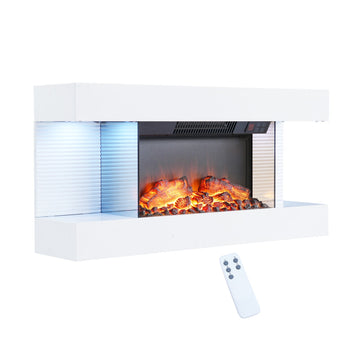 32 Inches 3-Sided Wall Mounted Led Electric Fireplace With Floating Mantel,Remote Control Adjustable Heat