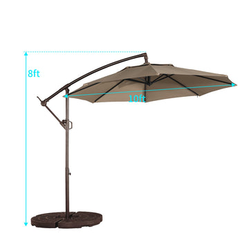 10ft Patio Umbrella, Outdoor Offset Cantilever Umbrella, Infinite Tilt, Crank and Cross Base,Tan