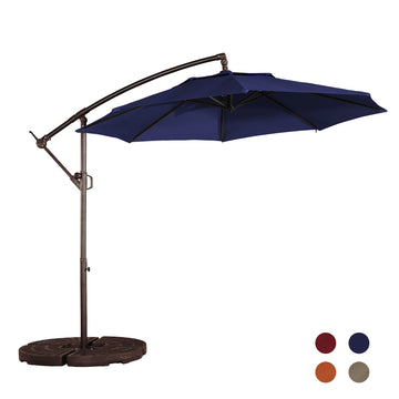 10ft Patio Umbrella, Outdoor Offset Cantilever Umbrella, Infinite Tilt, Crank and Cross Base, Navy