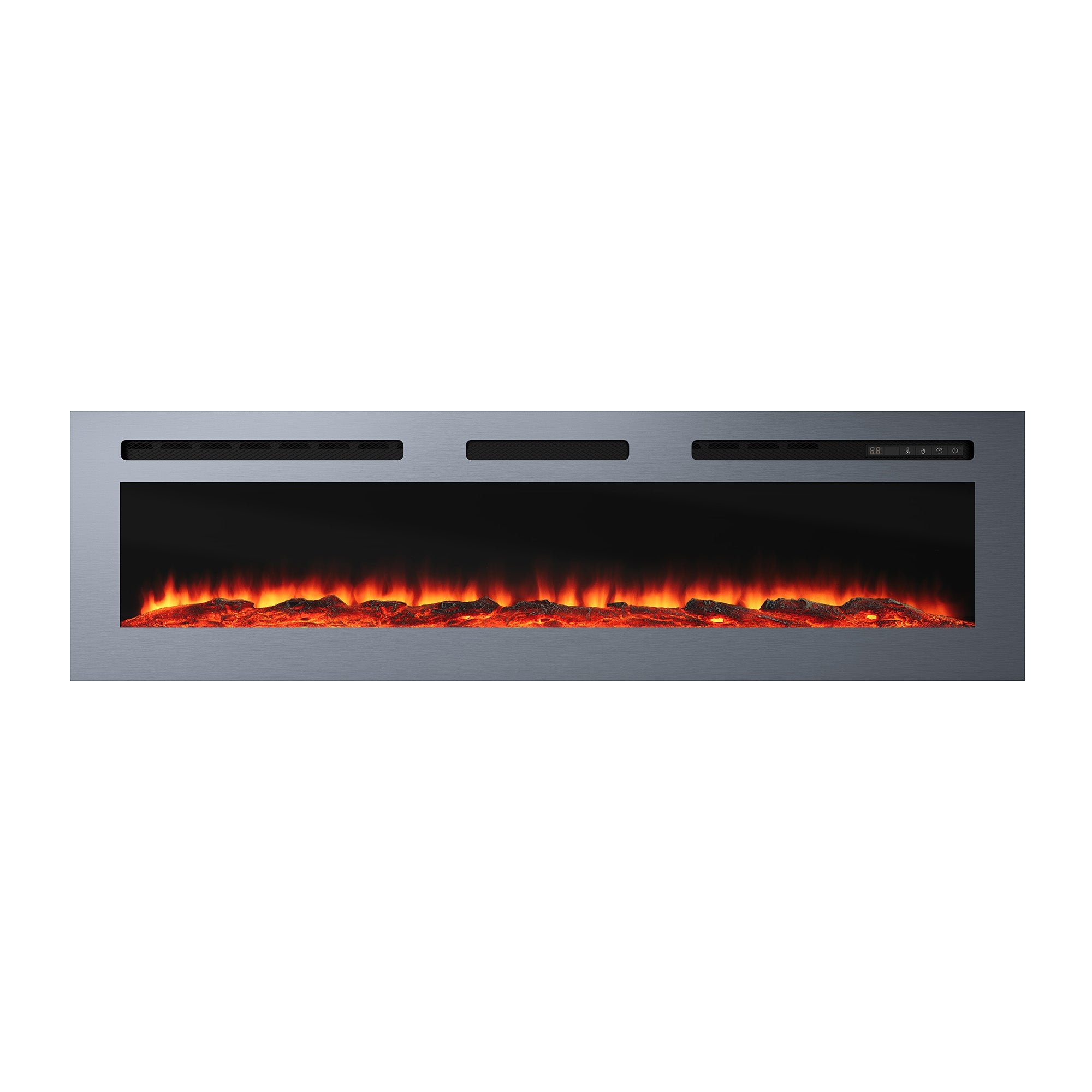60 Inches Stainless Steel Recessed or Wall Mount Smart Electric Fireplace