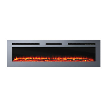 60 Inches Stainless Steel Recessed or Wall Mount Smart Electric Fireplace