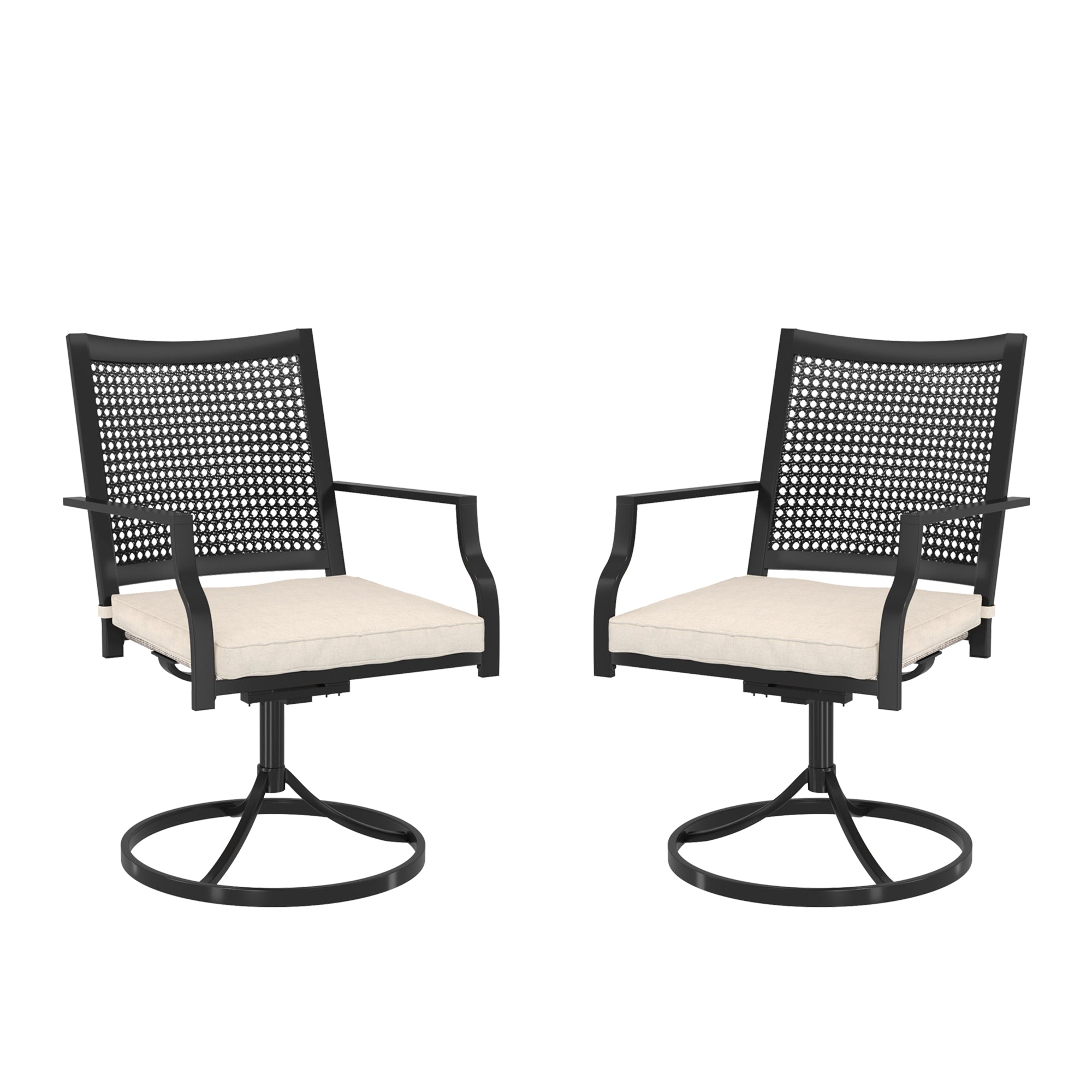 Black Swivel Iron Textilene Fabric Outdoor Dining Chair Set of 2