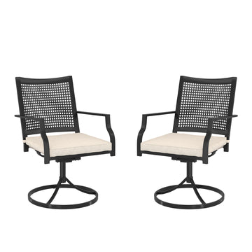 Black Swivel Iron Textilene Fabric Outdoor Dining Chair Set of 2