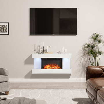 32"/50"/60"/72" Wall-Mounted Electric Fireplace with Suspended LED Lighting, Modern Indoor Fireplace