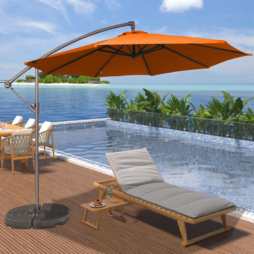 10ft Patio Umbrella, Outdoor Offset Cantilever Umbrella, Infinite Tilt, Crank and Cross Base,Orange