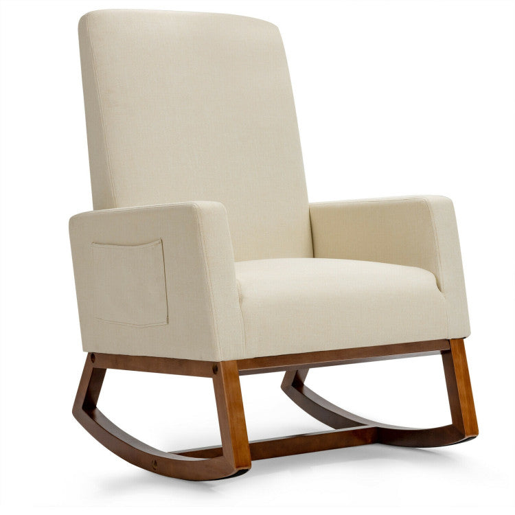 Rocking High Back Upholstered Lounge Armchair with Side Pocket