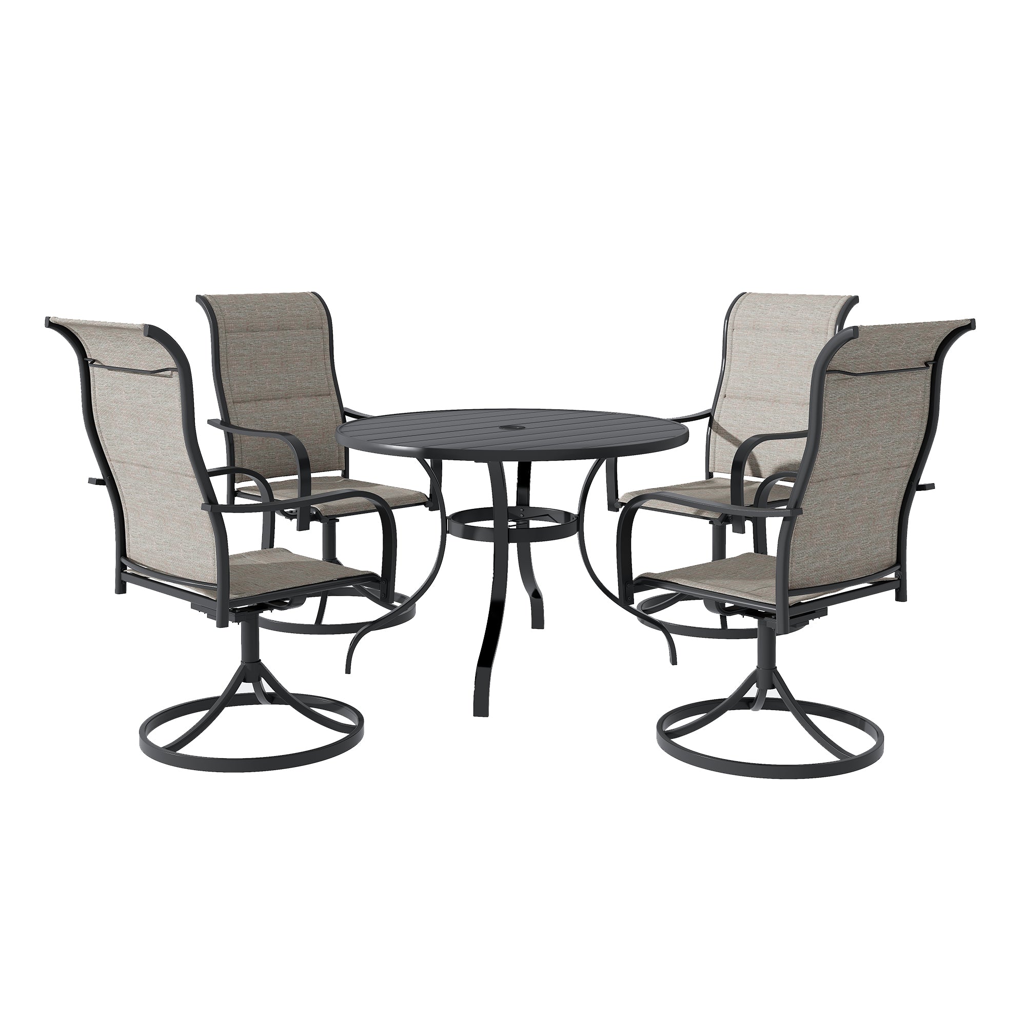 5-Piece Steel Frame Patio Dining and Chair Set for any outdoor space,4 Swivel Chairs + 1 Table