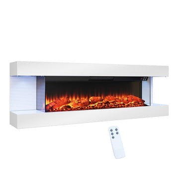 50 Inches 3-Sided Wall Mounted Led Electric Fireplace With Floating Mantel,Remote Control Adjustable Heat