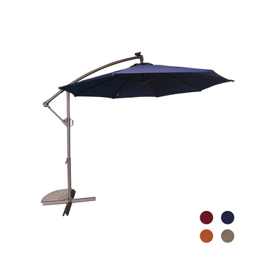 10ft Patio Umbrella with LED Lights, Outdoor Offset Cantilever Umbrella, Infinite Tilt, Crank and Cross Base, Navy