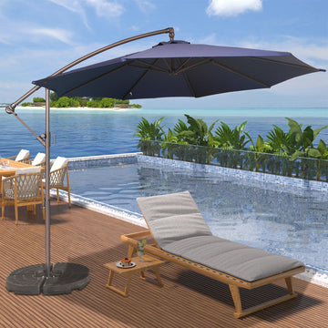 10ft Patio Umbrella, Outdoor Offset Cantilever Umbrella, Infinite Tilt, Crank and Cross Base, Navy