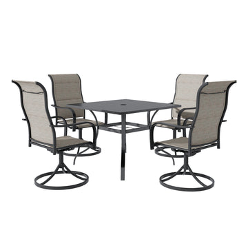 5 Piece Steel Frame Patio Dining Set, Swivel Dining Chair