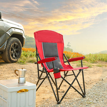 High Back Heavy Duty Lawn Chair Support 250LBS, Portable Collapsible Chair with Cup Holder -Red