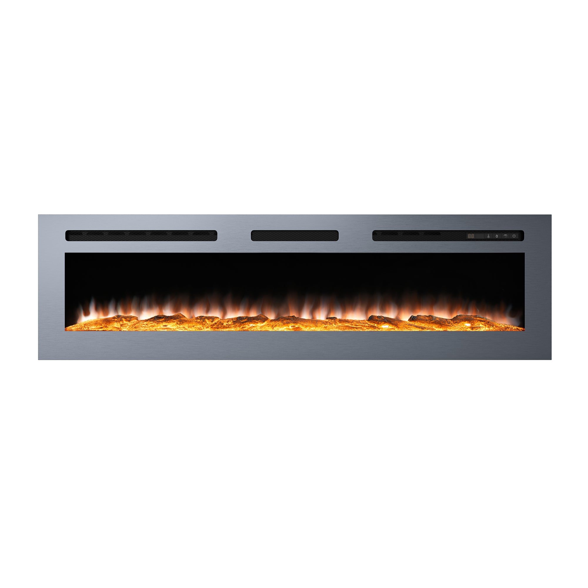 60 in. Wall Mounted and Recessed Electric Fireplace Insert with Stainless Steel Surface and 12 Flame Colors