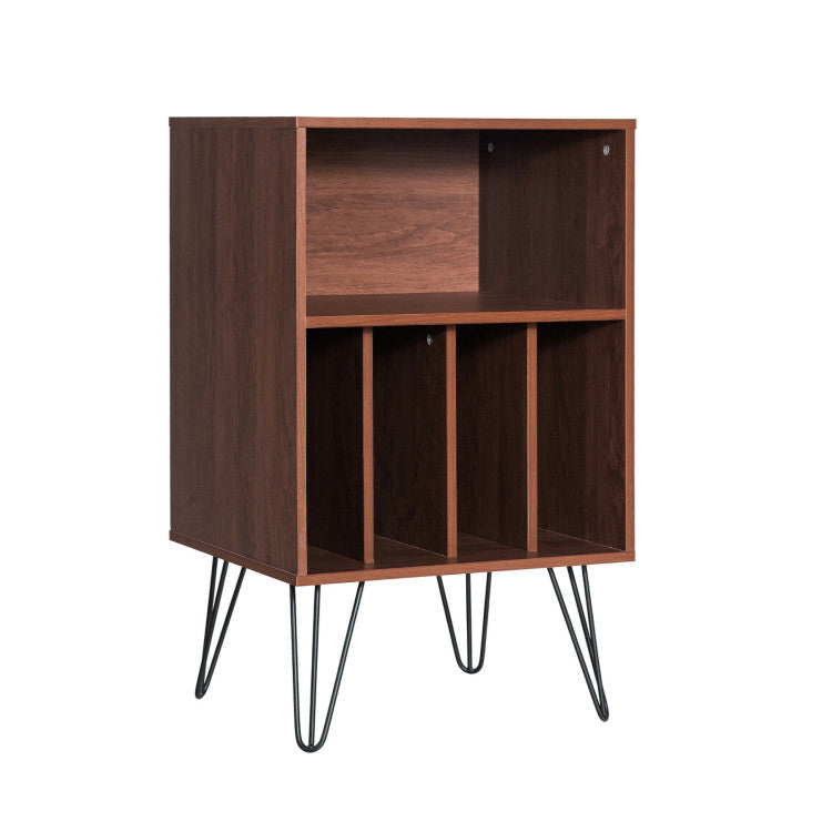 Freestanding Record Player Stand Record Storage Cabinet with Metal Legs Brown/Gray/White