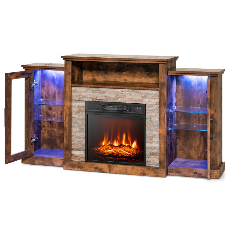 Electric Fireplace TV Stand with 16-Color Led Lights for TVs up to 65 Inch