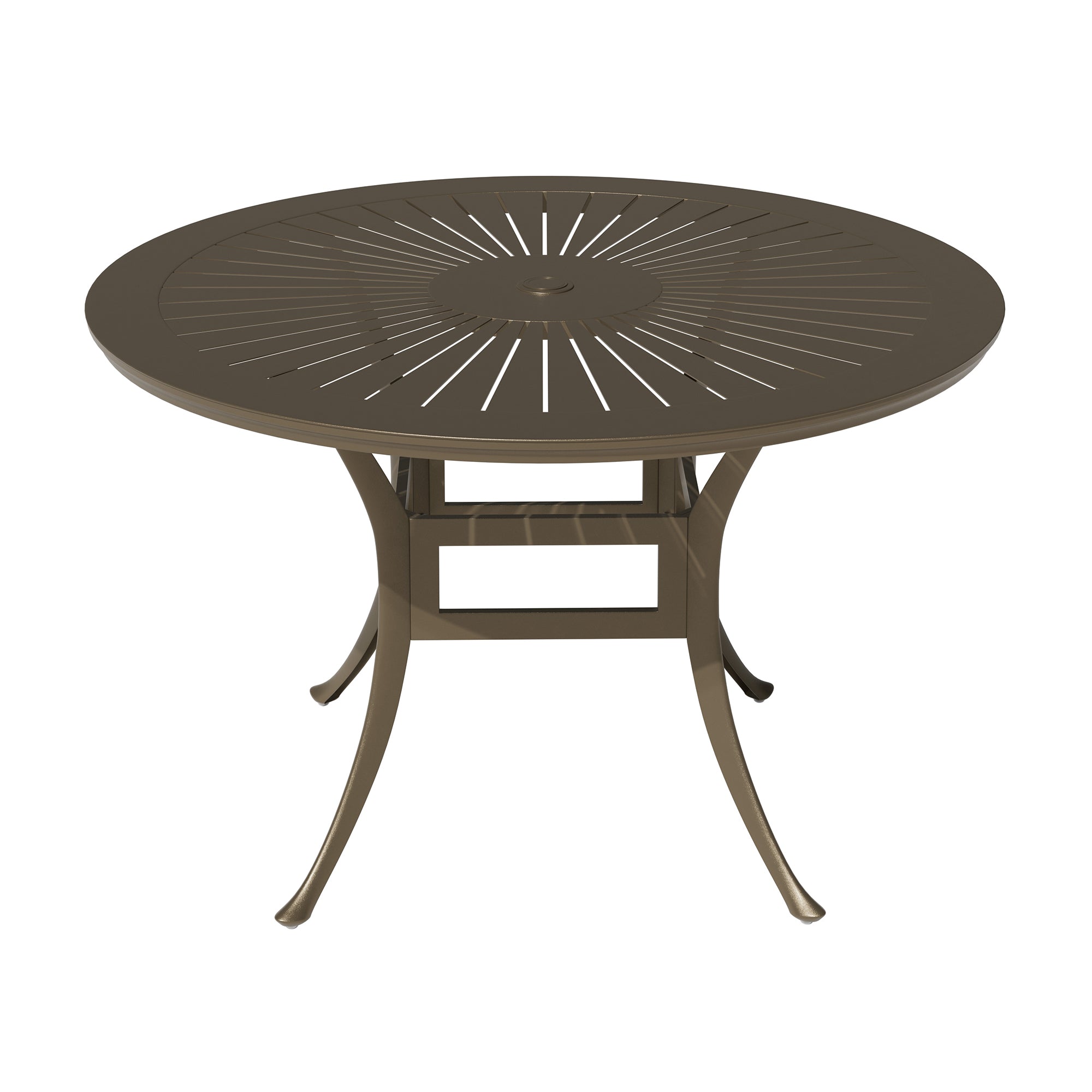 48-Inch Round Powder-Coated Cast Aluminum Outdoor Dining Table with Umbrella Hole - Weather-Resistant Patio Table for 4-6