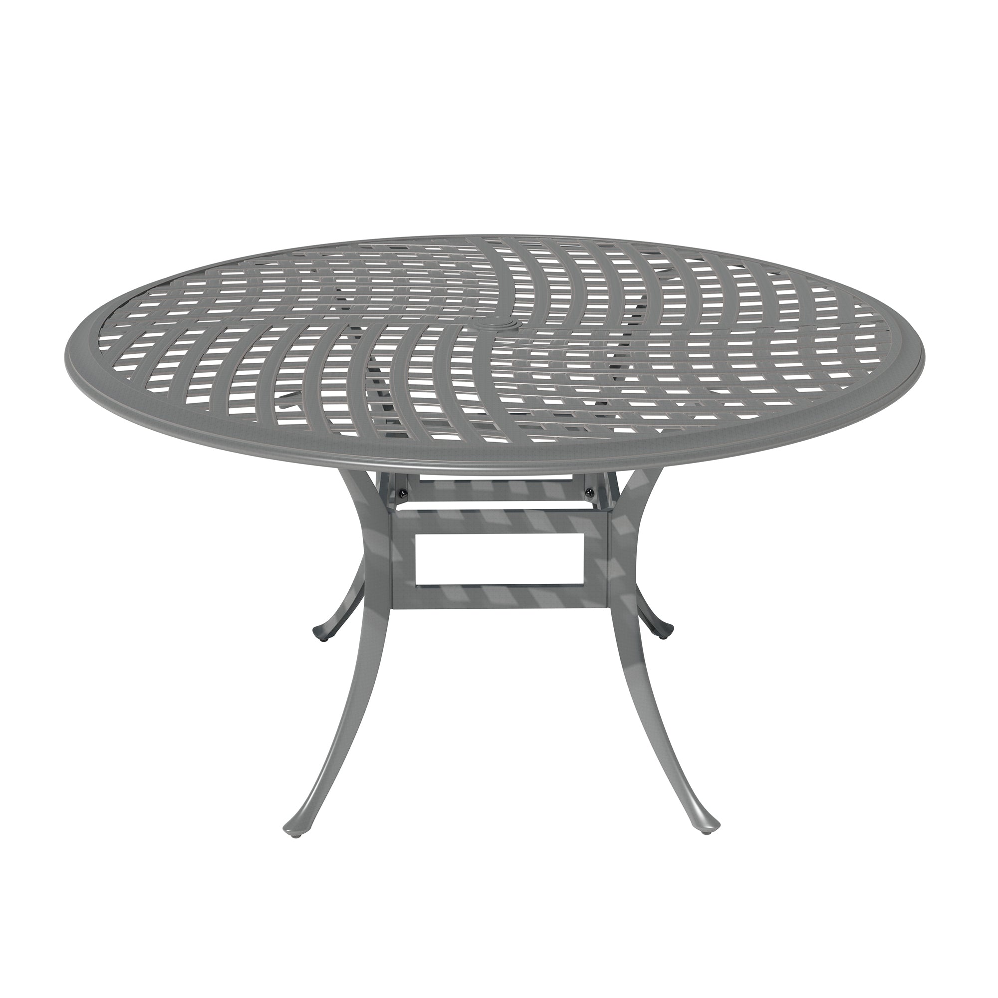 53-Inch Powder-Coated Cast Aluminum Outdoor Dining Table with Umbrella Hole - Weather-Resistant Patio Table