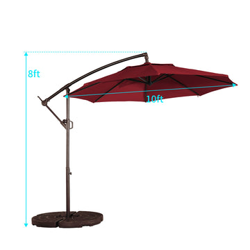 10ft Patio Umbrella, Outdoor Offset Cantilever Umbrella, Infinite Tilt, Crank and Cross Base,Red
